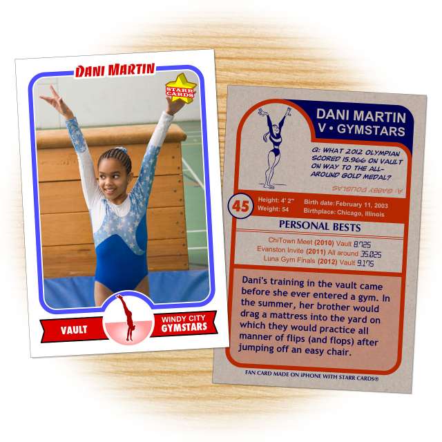 Gymnastics card template from Starr Cards Gymnastics Card Maker.