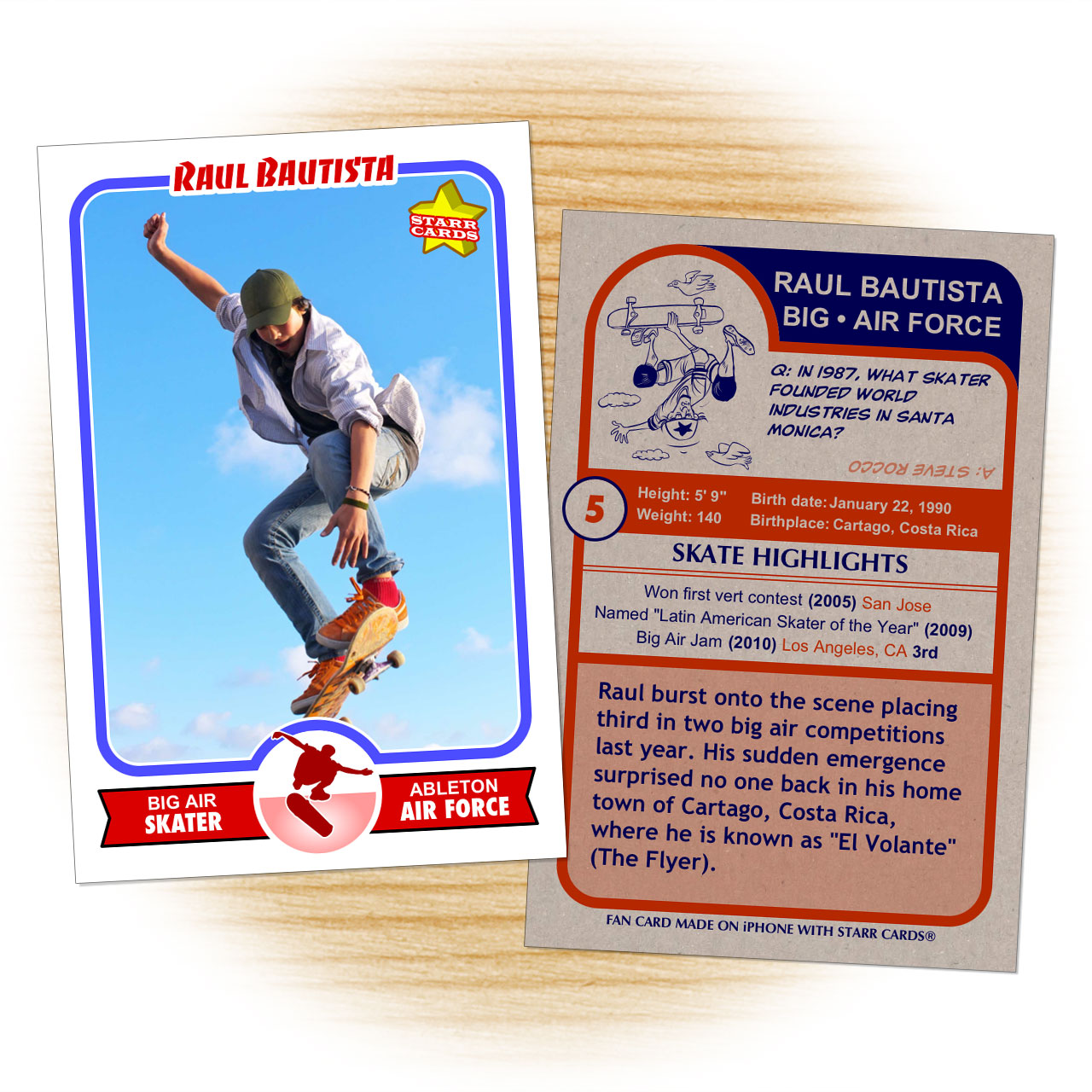 Skater card template from Starr Cards Skateboarding Card Maker.