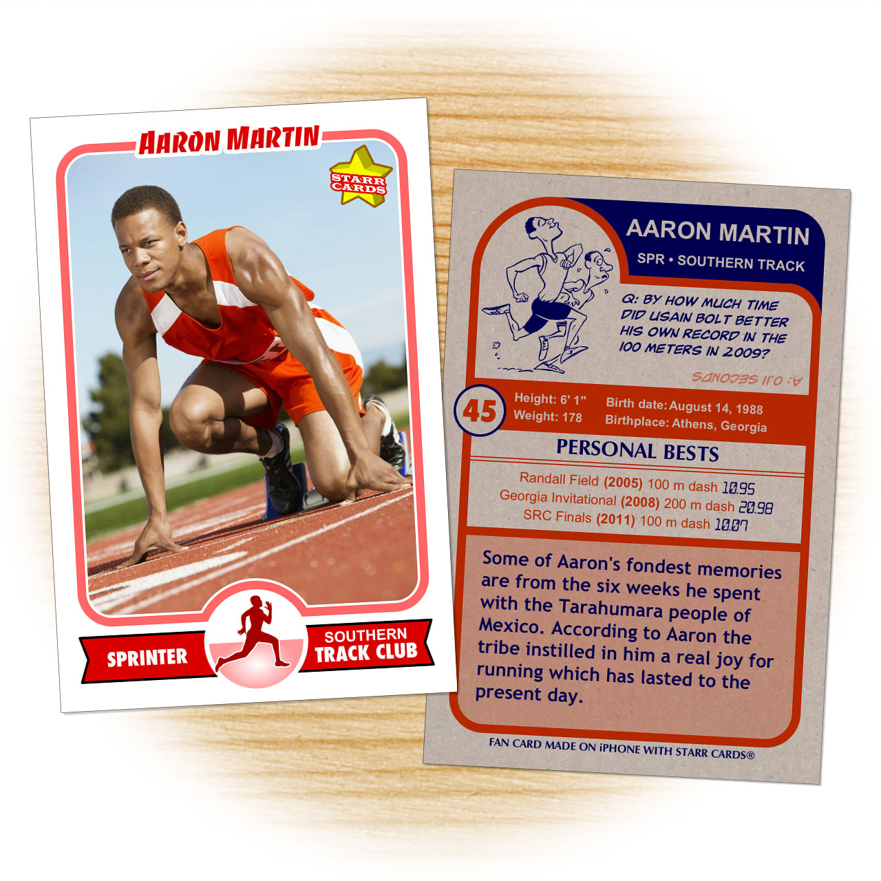 Track & field card template from Starr Cards Track and Field Card Maker.
