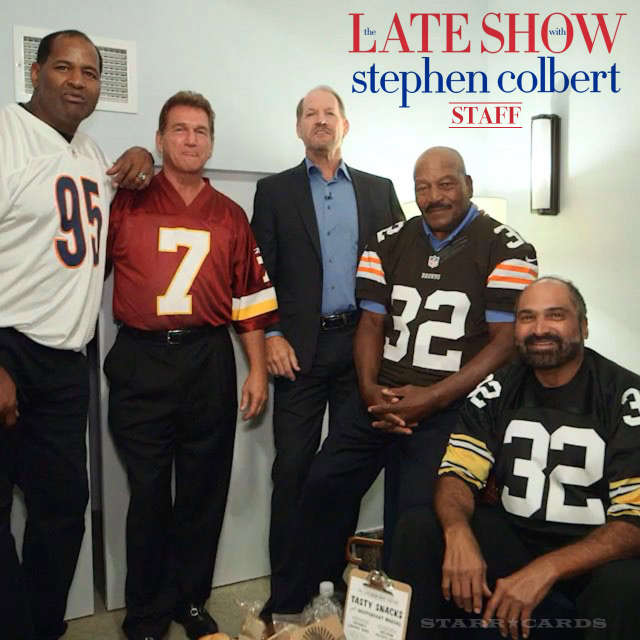 Richard Dent, Joe Theismann, Jim Brown on 'Late Show with Stephen Colbert' staff