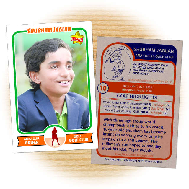 Sports card made by fan of golfer Shubham Jaglan