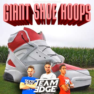 Team Edge plays basketball in giant-sized shoes