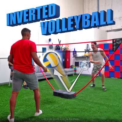 Team Edge plays inverted volleyball with a balloon