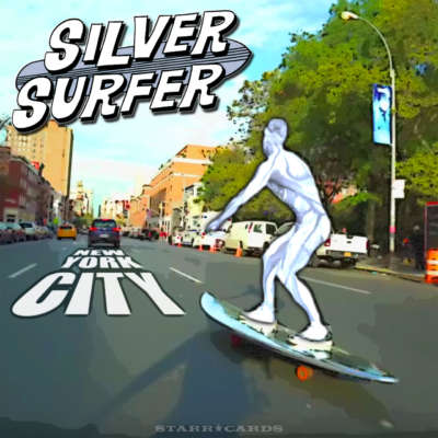 The Silver Surfer skates New York City