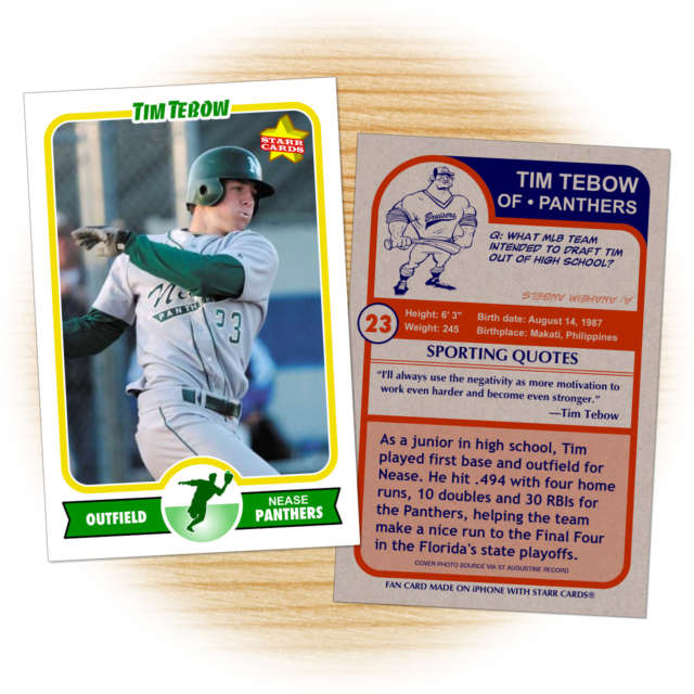 Tim Tebow, Nease Panthers baseball card