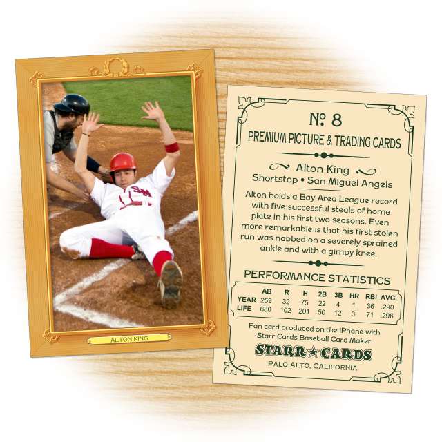 Baseball card template from Starr Cards Baseball Card Maker.