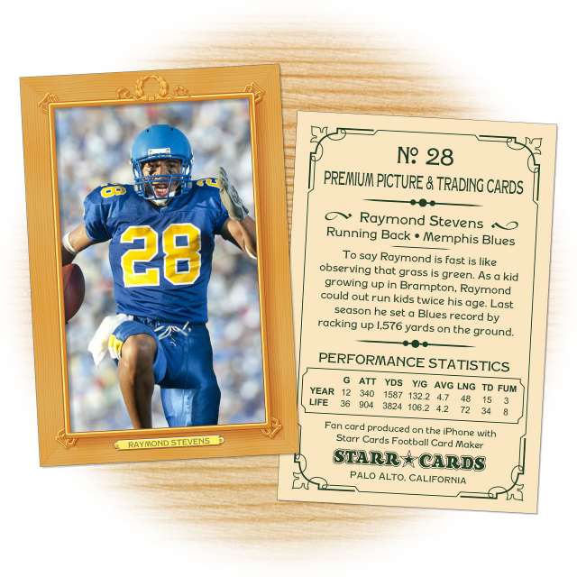 Football card template from Starr Cards Football Card Maker.