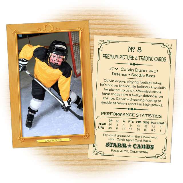 Hockey card template from Starr Cards Hockey Card Maker.