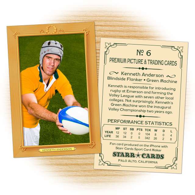 Rugby card template from Starr Cards Rugby Card Maker.