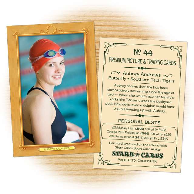 Swimming card template from Starr Cards Swimming Card Maker.