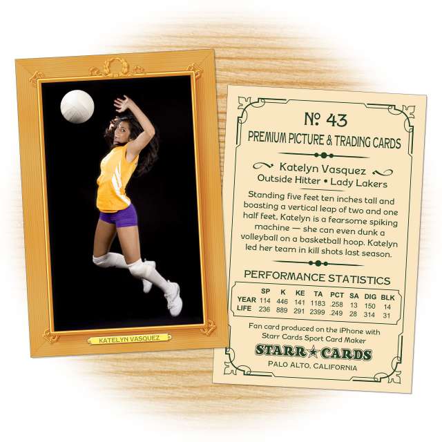 Volleyball card template from Starr Cards Volleyball Card Maker.